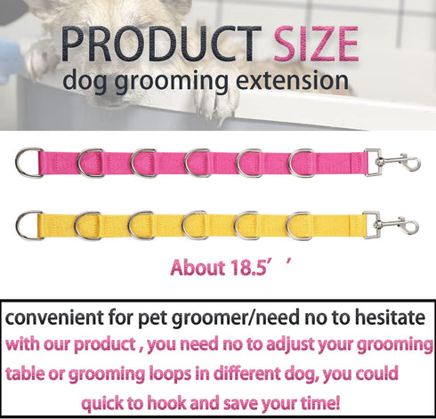 Dog Grooming Extension Strap, Grooming Loop Extender with 6 D-Rings, Rosered & Yellow