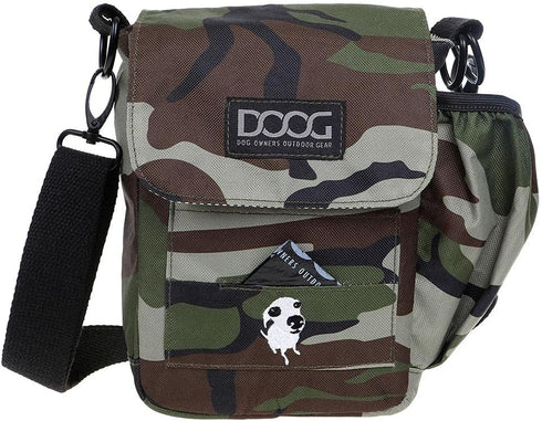 DOOG Walkie Bag, Adjustable Shoulder Bag with Poo Bag and Water Bottle Compartments | Camo