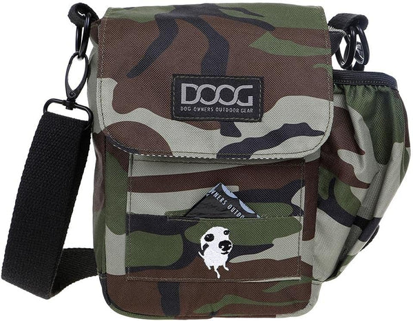 DOOG Walkie Bag, Adjustable Shoulder Bag with Poo Bag and Water Bottle Compartments | Camo