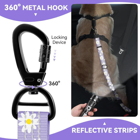 2Pack 3-in-1 360 Pawaboo Dog Seatbelt for Car, Dog Car Seat Belt Bungee, Dogs Tether for Cars with Buckle & Hook Latch