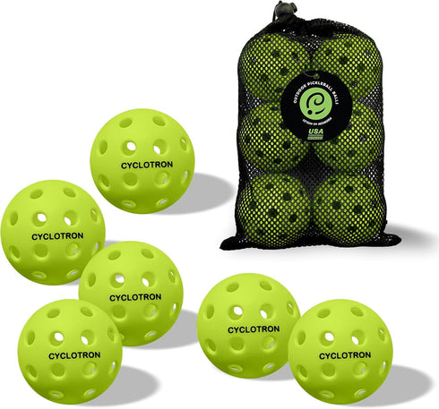 cyclotron 6-Pack Premium Pickleball Balls - USAP Approved, 40 Holes Outdoor/Indoor Pickle