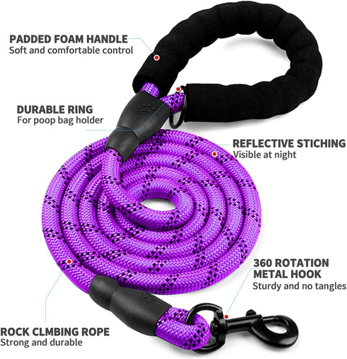 COOYOO Dog Leash, 5/6 FT with Comfortable Padded Handle and Highly Reflective Threads for Small Medium Large Dogs