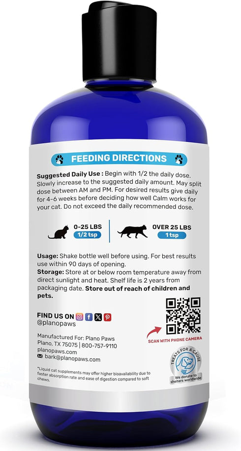 Cat Anxiety Relief - 90 Day Supply, Faster Absorption Than Calming Treats, Liquid Cat Treats for Sleep Aid, 8