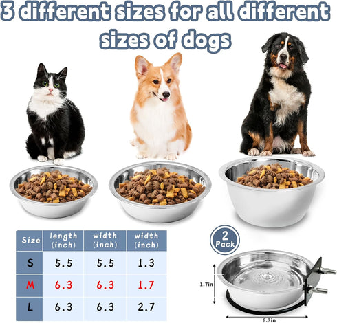 Fhiny 2Pack Dog Crate Water Bowl - Stainless Steel No Spill Bowls for Kennel, Hanging Food & Water Feeder (M)