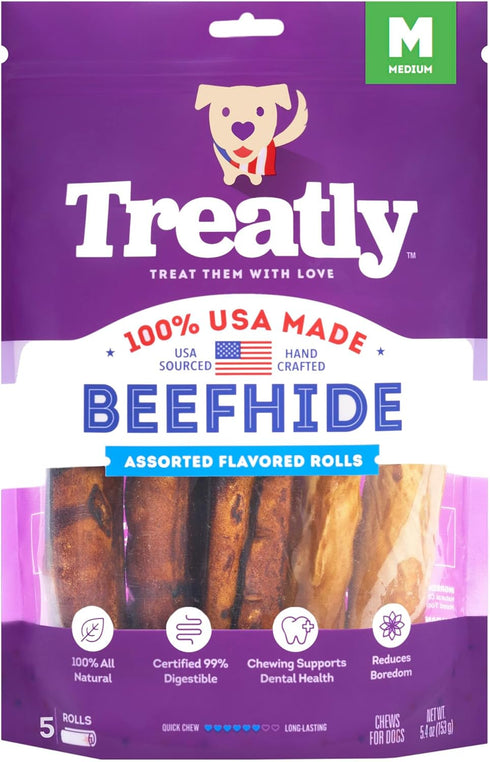 USA Beefhide Rolls 6-7" Dog Chew Treats - 5 Count/1 Pack, Chicken & Beef Flavor