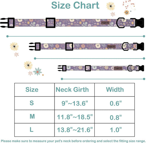Faygarsle Floral Dog Collar for Girls, Soft Fancy Pet Collar with Flower Design for Small Medium Large Dogs (Purple, M)