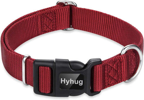 Hyhug Dog Collar for Large Dogs - Heavy Duty Red, Quick Release Nylon Buckle, Adjustable & Durable