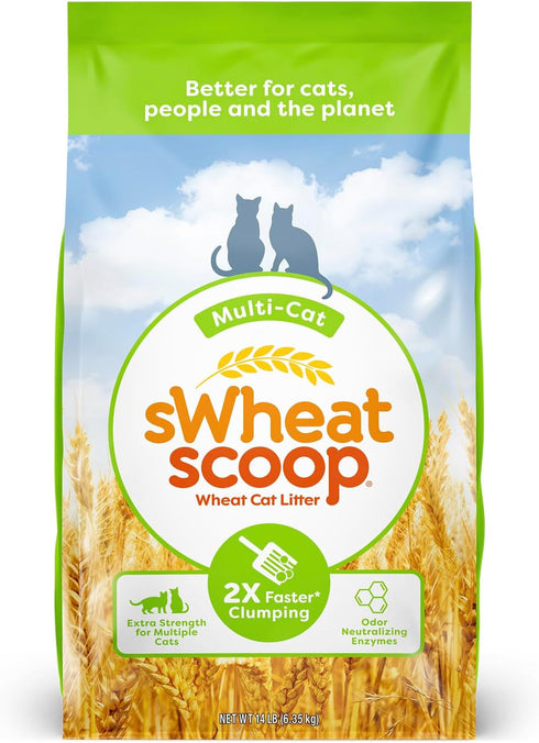 Natural Wheat Multi-Cat Litter, 14 Pound Bag with Superior Clumping and Odor Neutralizing Enzymes