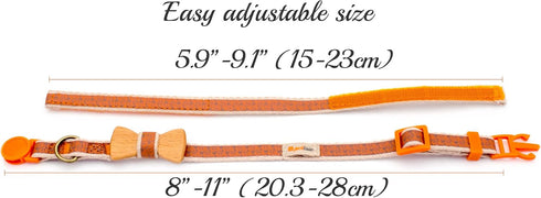 Pettsie Breakaway Cat Collar with Bow Tie and Matching Bracelet, Adjustable Cotton Kitten Collar, 8-11 Inches, Orange