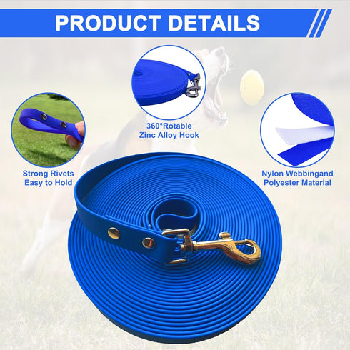 Dog Training Leash - Waterproof Long TPU Leash, Easy to Clean, 10FT/15FT/33FT/50FT for Recall Training and Outdoor