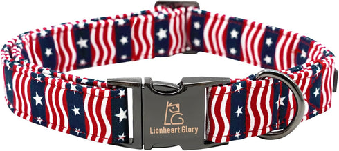 Lionheart Glory American Flag Dog Collar, Heavy Duty Adjustable Patriotic Collar for Medium Dogs
