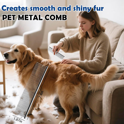 Krobalina Set 5-Piece Dog Grooming Brush Kit for Medium & Long-Haired Dogs | Includes Long Pin Brush, Flea Comb, Bath