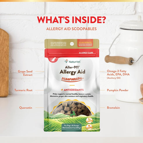 NaturVet Scoopables Aller-911 Dog Allergy Support Vitamins - Supports Immunity & Seasonal Allergies in Dogs, 11oz Bag