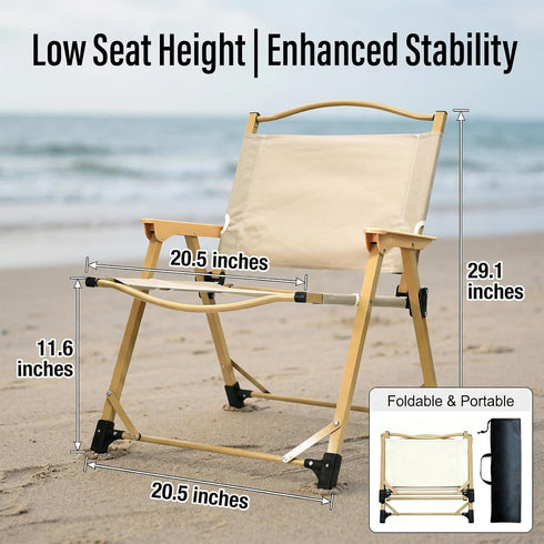 11.6 Folding Camping Chair, Outdoor Chair with Wooden Armrests,Folding Chair for Camping, Hiking, Beach, Picnic, Indoor