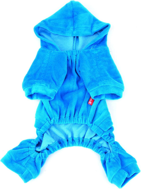 Pet Clothes SMALLLEE_LUCKY_STORE for Small Dog Cat, Soft Velvet Crown Jumpsuit Coat Hoodie Pajamas Tracksuit Blue M