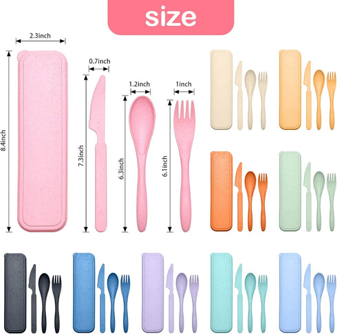Reusable Travel Utensils Set with Case, 10 Sets Wheat Straw Cutlery for Kids and Adults