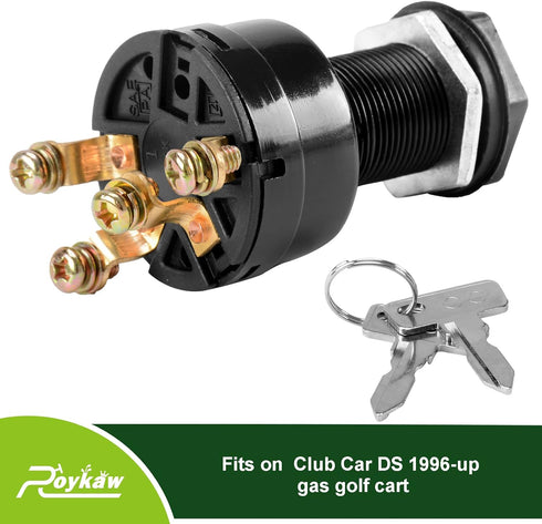 Roykaw Golf Cart Ignition Switch and Key for Club Car DS 1996-Up Models, Replaces OEM # 101826301