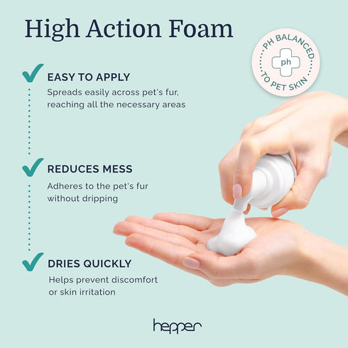 Hepper Waterless No Rinse Dry Shampoo | Dry Shampoo Foam for Dogs, Cats & Other Pets - No Rinse, Just Brush