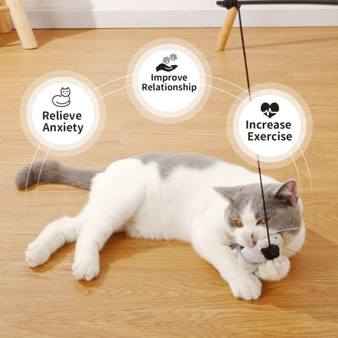 PAZ'S GIFT Cat Wand Toy, Cute Mouse Tease Interactive Indoor Toy for Cats, Fun Kitten Play with Chase Movement