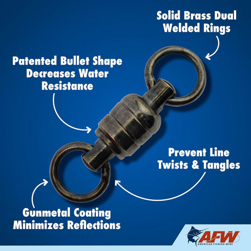 890 lb AFW Stainless Steel Ball Bearing Swivels with Double Welded Rings - Patented Bullet Shape, Gun Metal Finish, Up