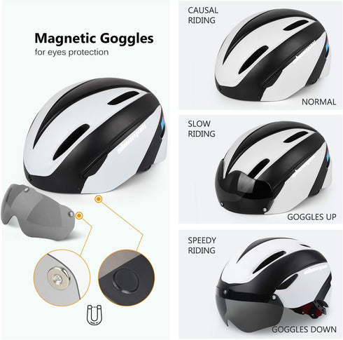 Shinmax Bike Helmet for Men Women, Adjustable Bicycle Helmet with Detachable Magnetic Goggles