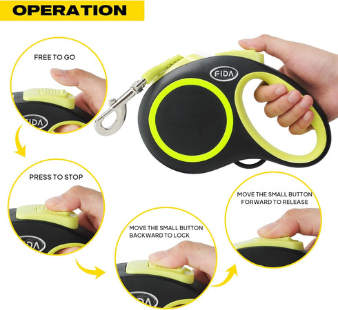 Fida Retractable Dog Leash - Reflective 16ft Heavy Duty Leash for Medium/Large Dogs up to 44 lbs, Tangle Free