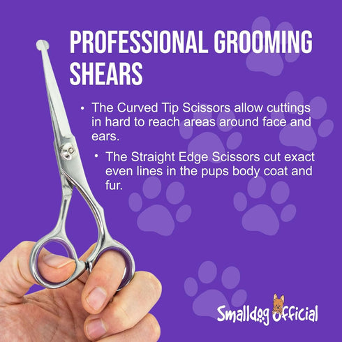 Grooming Scissors, Stainless Steel Dog Shears with Safety Rounded Tip, Set of Two in Leather Cover