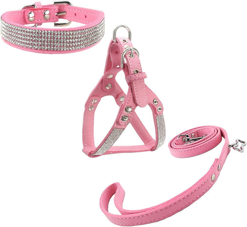 Fashion Dog Collar & Harness & Lead Sets - Comfortable Soft Collar Harness and Leashes Set for Dog - Pink - XS
