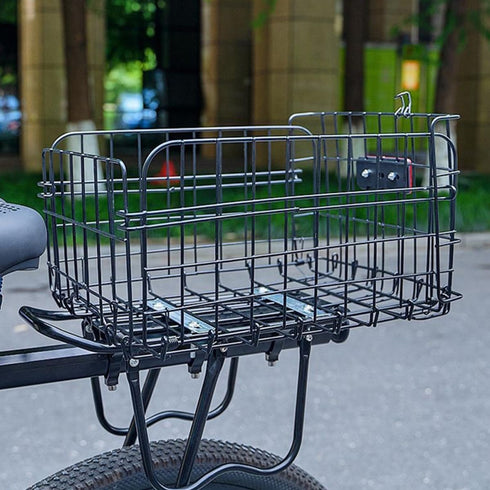 GLEAVI Folding Bike Rear Basket Metal Mesh Storage Rack Detachable Carrier with Mounting Accessories and Reflective