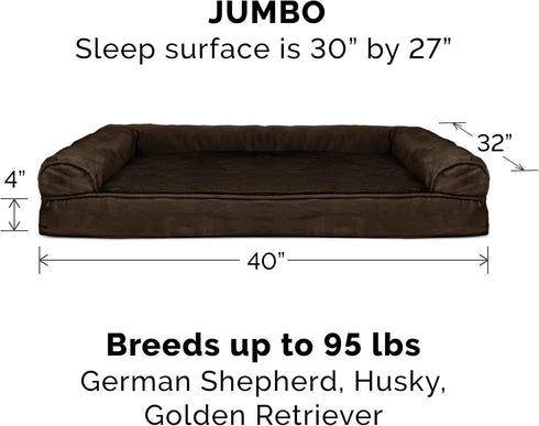 Furhaven Orthopedic Dog Bed for Large Dogs, Removable Bolsters, Washable Cover, Plush Suede Sofa, Espresso, Jumbo/XL