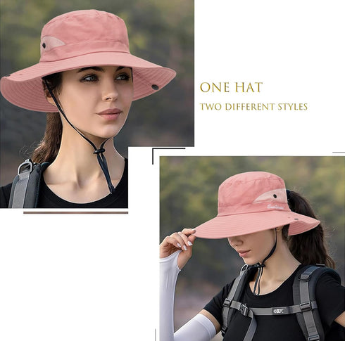 Women's Summer Sun Hat, Beach Hat with Wide Brim, Outdoor UV Protection, Packable Mesh Bucket Hat