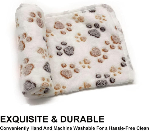 1 Pack 3 Puppy Dog Blankets, Super Soft Warm Sleep Mat, Fluffy Premium Fleece Pet Blanket, Medium (29"x20"), White Paw