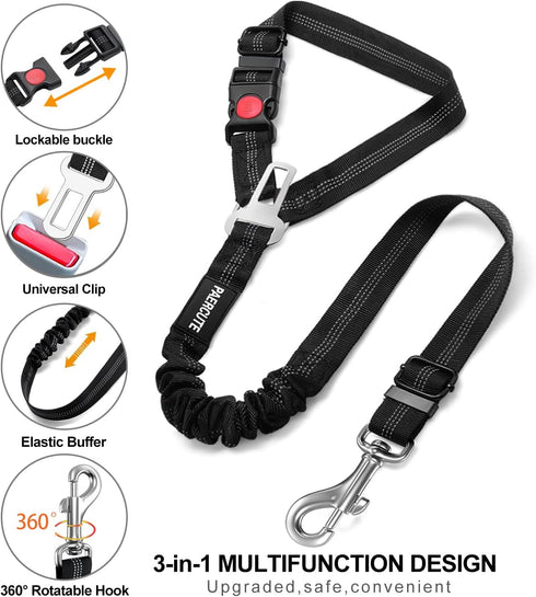 Paercute 3 Set Piece Dog Car Seat Belt - Retractable Adjustable Pet Seatbelts for Vehicle Headrests - Heavy Duty