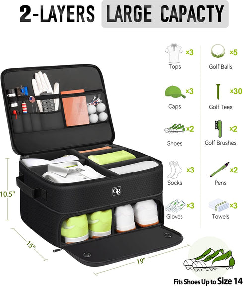 Odor-Absorbing 2-Layer Large Golf Trunk Organizer with Activated Carbon Fabric - Water-Resistant Golf Shoe Bag