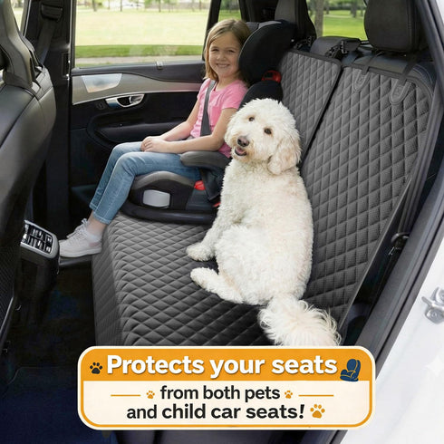 Seeseven 52W Dog Car Seat Cover for Back Seat, Waterproof Back Seat Cover with Zippered Armrest Access, Non Slip Rear