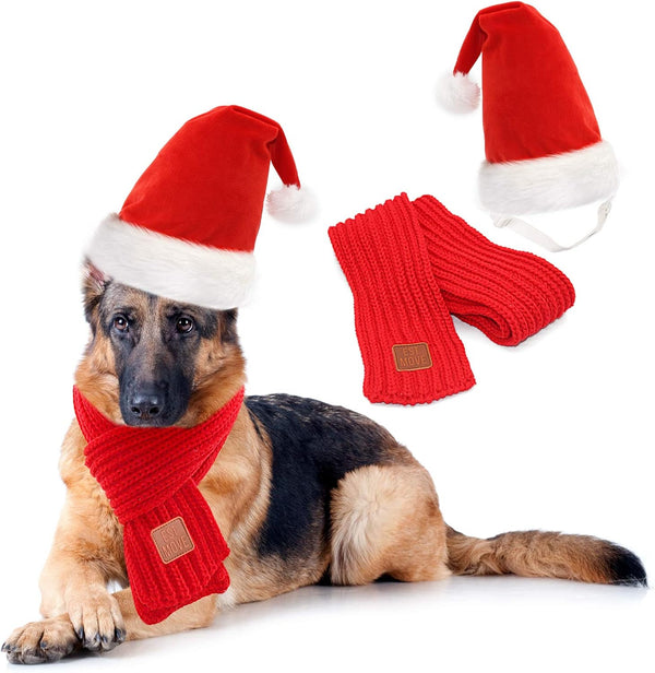 Rypet Dog Santa Hat and Scarf, Christmas Costumes for Large Dogs, Pet Santa Hat and Christmas Scarf