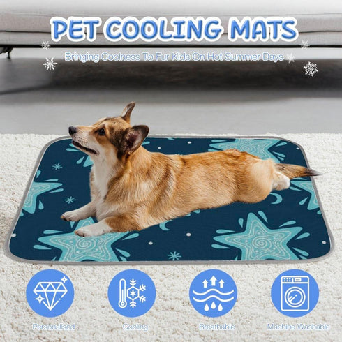 imiBBWQu Summer 27" 22" Cooling Dog Bed Star Blue Sky Pet Ice Pad Mat Washable Beach Cooling Pad Dog Water Bed for Car