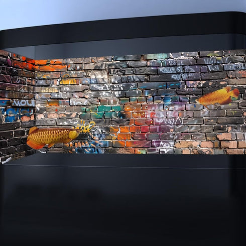 Graffiti Brick Wall Aquarium Background, Art Theme Fish Tank Background, 36X18IN with 8 EVA Double-Sided Tape