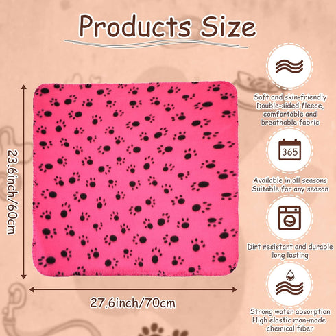 10 Pieces Pet Blankets with Paw Print, Dog Cat Soft Fleece Blankets, Sleep Mat Pad Bed Cover for Kitten Puppy, 24 x 28