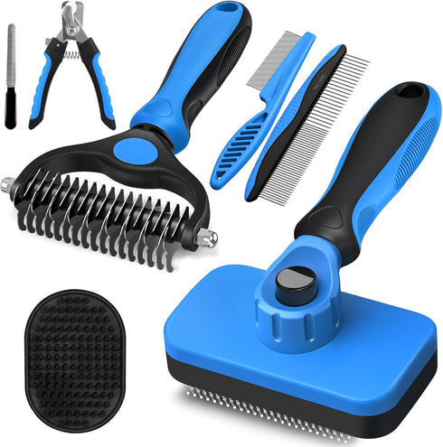 Augwind 7 in 1 Pet Grooming Kit - Dog&Cat Comb, Deshedding Brush, Nail
