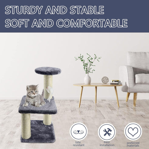 Small Cat Tree with Sisal Scratching Pole, Interactive Toy, Easy Installation Cat Tower for Indoor Cats
