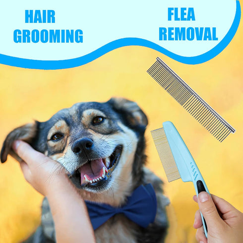 5PCS Set Dog Brush Grooming Kit - Dog Brush for Shedding,Puppy Brush and Flea Comb for Dogs, Slicker Brush Comb and Dog