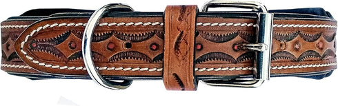 Heavy Duty Padded Western Style Leather Dog Collar for Puppies and Big Dogs 10AB121-S