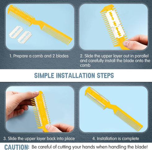 5 Pieces Razor Comb for Dogs - Hair Grooming Trimmer Comb with 25 Extra Blades for Manual Dog Hair Trimming