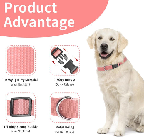 Modern Stylish Nylon Dog Training Replacement Collars, 2-Pack 3/4" Wide 27" Length for Small Medium Large Dogs (Pink