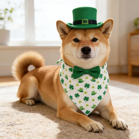 Avxdbr 2 Pack St Patricks Day Dog Bandanas Reversible Shamrock Dog Scarf Soft Plush Triangle Bibs for Small Medium Dogs