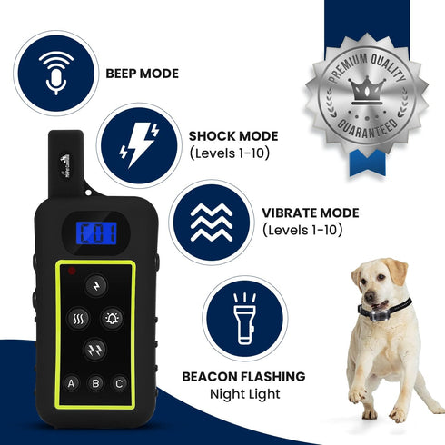 My Pet Command 1.25 Mile Dog Training Extra Remote, Waterproof Rechargeable Shock Collar, Vibrate Tone Flashing Beacon