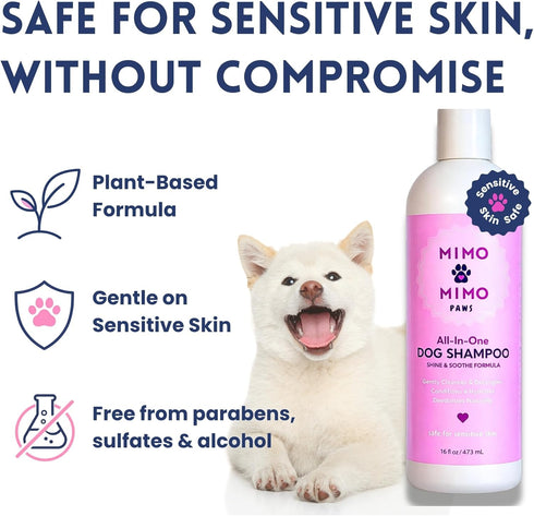 16 oz, Dog Shampoo & Conditioner with Oatmeal, Aloe & Coconut All-in-One for Long, Curly, Short & Wavy Coats, Sensitive