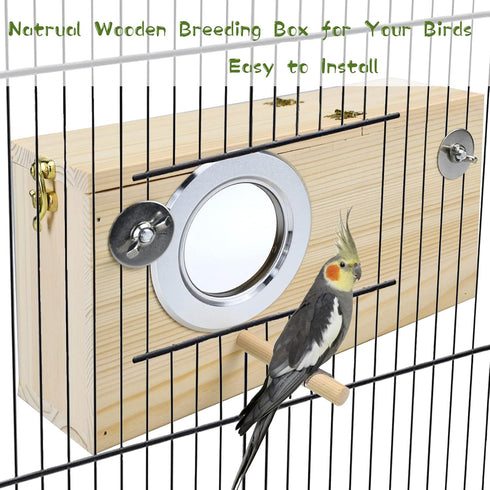 Parakeet Nesting Box, Natural Pine Bird Nest for Cockatiel, Lovebirds, Budgie, Conure Parrot with Detachable Wooden