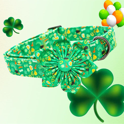 Lionheart St. Patrick's Day Dog Collar, Flower Collar for X-Large Dogs, Green Lucky Clover Shamrock Design